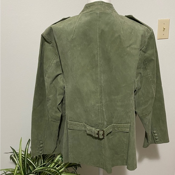 Plus Size 2X Suede Leather Jacket Olive Green Button Up Pockets EUC - Picture 10 of 16